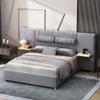 VilroCaz Modern Queen Size Upholstered Platform Bed with Large Ultra-Soft Headboard and Shelf, Velvet Fabric Platform Bed Frame with 2 Bedside Pillows, Sturdy Slat Support (Gray-M, Queen) view 4