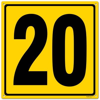 12x12" Parking Lot Number 20 Sign - High-Intensity Grade Aluminum, Weatherproof, Fade-Resistant, Curbside Number, Yellow/Black, Ideal for Outdoor and Indoor Use