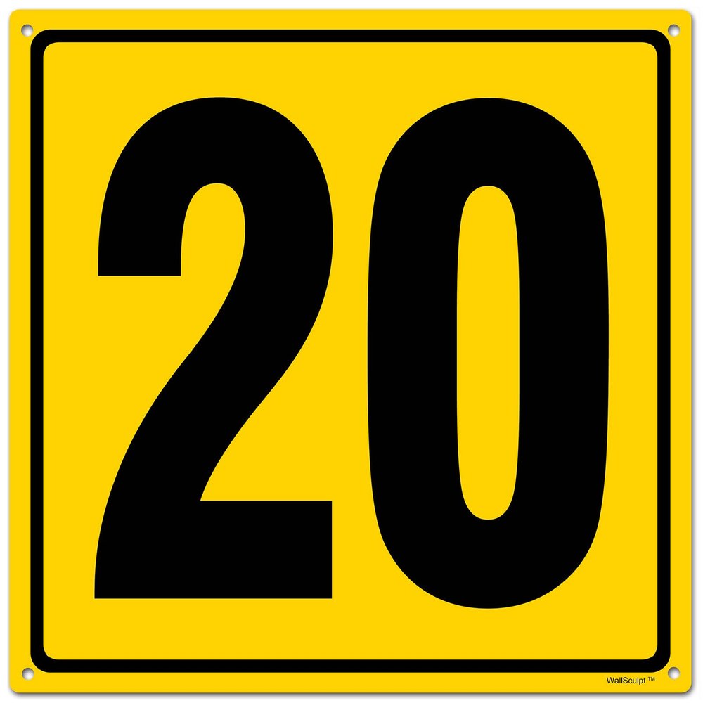12x12" Parking Lot Number 20 Sign - High-Intensity Grade Aluminum, Weatherproof, Fade-Resistant, Curbside Number, Yellow/Black, Ideal for Outdoor and Indoor Use