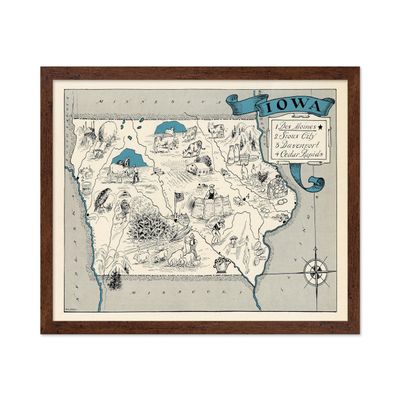 Poster Master Vintage Poster - Retro Iowa Print - Iowa State Art - Gift for Teacher, Student, Travel Lover - Wall Decoration for Classroom, Office, Dorm, 16x20 Brown Framed