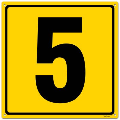 12x12" Parking Lot Number 5 Sign - High-Intensity Grade Aluminum, Weatherproof, Fade-Resistant, Curbside Number, Yellow/Black, Ideal for Outdoor and Indoor Use