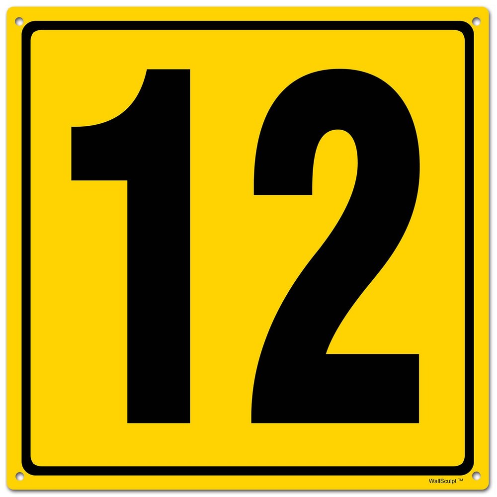12x12" Parking Lot Number 12 Sign - High-Intensity Grade Aluminum, Weatherproof, Fade-Resistant, Curbside Number, Yellow/Black, Ideal for Outdoor and Indoor Use