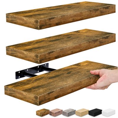 Sorbus Floating Shelves for Wall, Bathroom Shelves Wall Mounted for Kitchen, Bedroom, Bathroom Storage Over Toilet, Hanging Book Shelf for Wall Home Decor Living Room (Rustic Brown, 3 Pack)