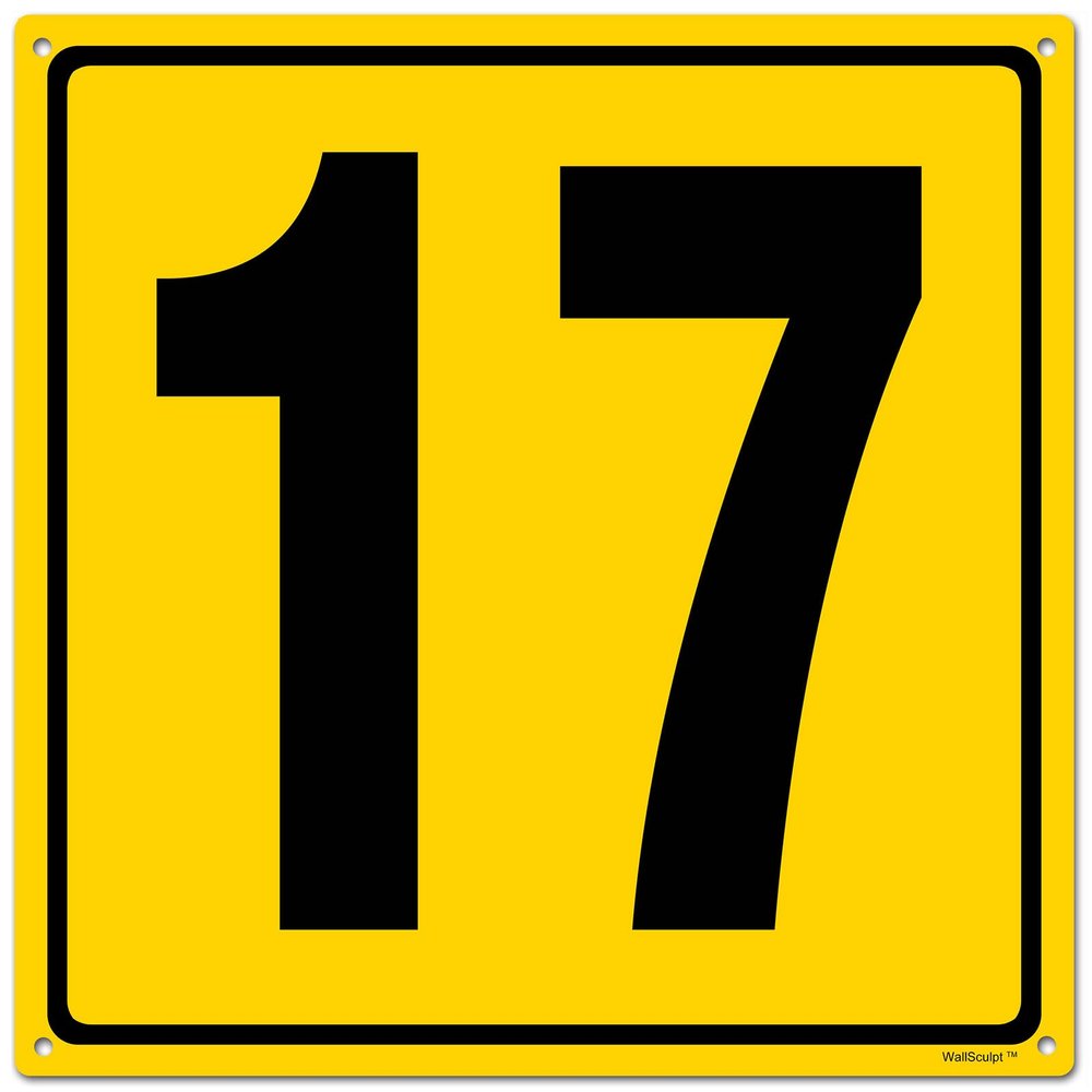 12x12" Parking Lot Number 17 Sign - High-Intensity Grade Aluminum, Weatherproof, Fade-Resistant, Curbside Number, Yellow/Black, Ideal for Outdoor and Indoor Use