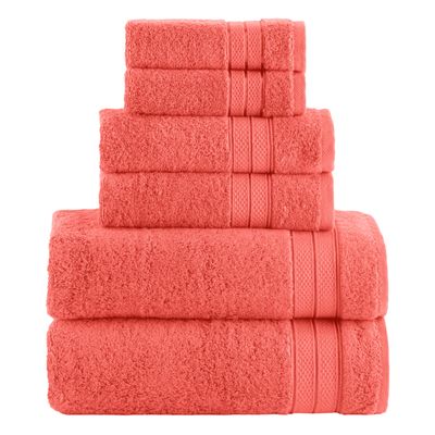 Elegant Comfort Luxury 6-Piece Towel Set, Premium Soft 100% Turkish Cotton, Three Line Popcorn Design 2 Bath Towels, 2 Hand Towels and 2 Washcloths Towel Set - Quick-Drying and Absorbent, Coral