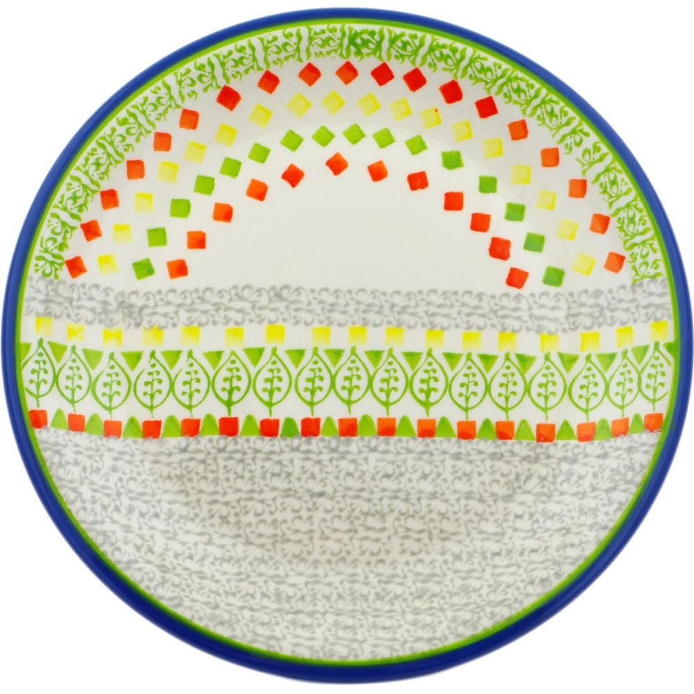 Polmedia Polish Pottery Salad Plate - Leafy Sunrise Pattern Handmade in Boleslawiec Poland + Certificate of Authenticity