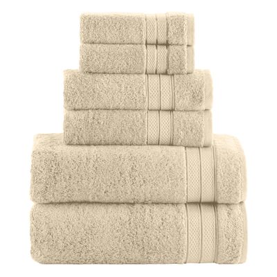 Elegant Comfort Luxury 6-Piece Towel Set, Premium Soft 100% Turkish Cotton, Three Line Popcorn Design 2 Bath Towels, 2 Hand Towels and 2 Washcloths Towel Set - Quick-Drying and Absorbent, Ivory