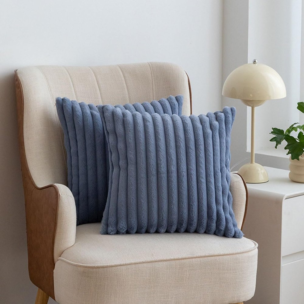 SWJ-swjssb Decorative Throw Pillow Covers 18x18/20x20/22x22 Set of 2, Soft Plush Faux Fur Wool Pillow Covers for Couch Cushion Bed Sofa Living Room Pillows Protectors(Elegant Blue,12 x 20 inches)