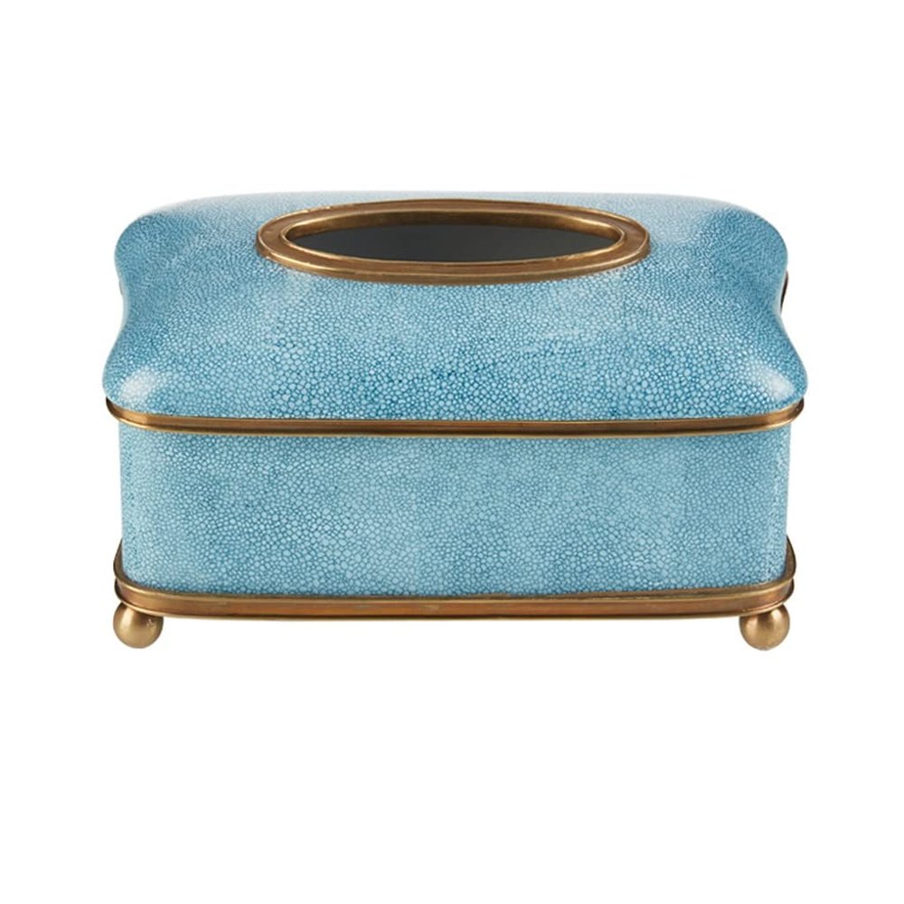 BABETRUE Tissue Holders Tissue Box Ceramic with Copper Tissue Box Living Room Desktop Art Paper Box Home Decor Napkin Storage Box, Blue Tissue Box Cover with Storage