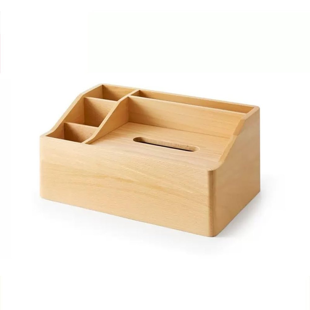 BABETRUE Tissue Holders Wooden Multifunctional Tissue Storage Box Desktop Rack Remote Control Cosmetic Storage Box Tissue Box Tissue Box Cover with Storage