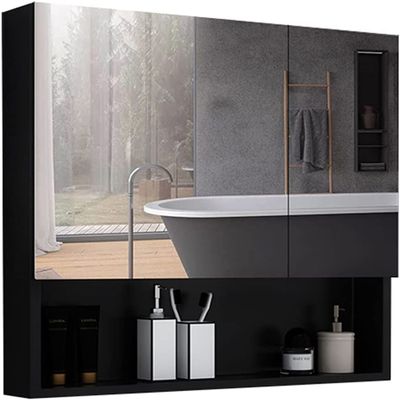 ELUKHT Mirror Cabinets Aluminum Slowly Close The Medicine Cabinet Aluminum Cabinet with Mirror Wall-Mounted Bathroom Medicine Cabinet with Mirror (Black 60 * 70 * 13cm)