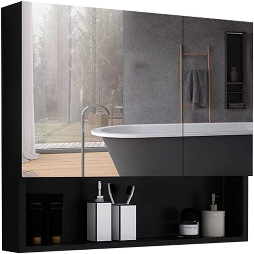 ELUKHT Mirror Cabinets Aluminum Slowly Close The Medicine Cabinet Aluminum Cabinet with Mirror Wall-Mounted Bathroom Medicine Cabinet with Mirror (Black 60 * 70 * 13cm)