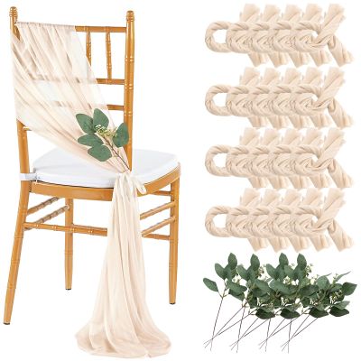 QueenDream Sheer Fabric Wedding Chair Sashes: 36PCS Tulle Church Chair Cover Long Chairs Bows Aisle Drapes Party Decorations Champagne