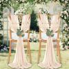 QueenDream Sheer Fabric Wedding Chair Sashes: 36PCS Tulle Church Chair Cover Long Chairs Bows Aisle Drapes Party Decorations Champagne view 2