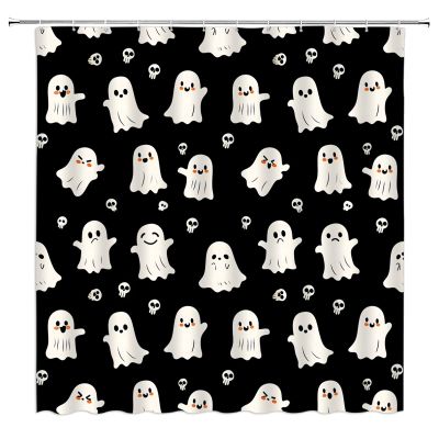 MSAYNFG Halloween Ghost Shower Curtain Modern Retro Scary Skull Funny Gothic Vintage Horror Cartoon Fabric Bathroom Decor Set with Hooks(67" Wx70 H)