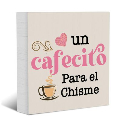 Spanish Coffee Sign Decorative Signs Plaques Wooden Box Sign Desk Decor, Coffee Farmhouse Signs Wood Block Plaque Box Sign Spanish Kitchen Home Decoration for Coffee Lovers Coffee Station Bar 5*5 in