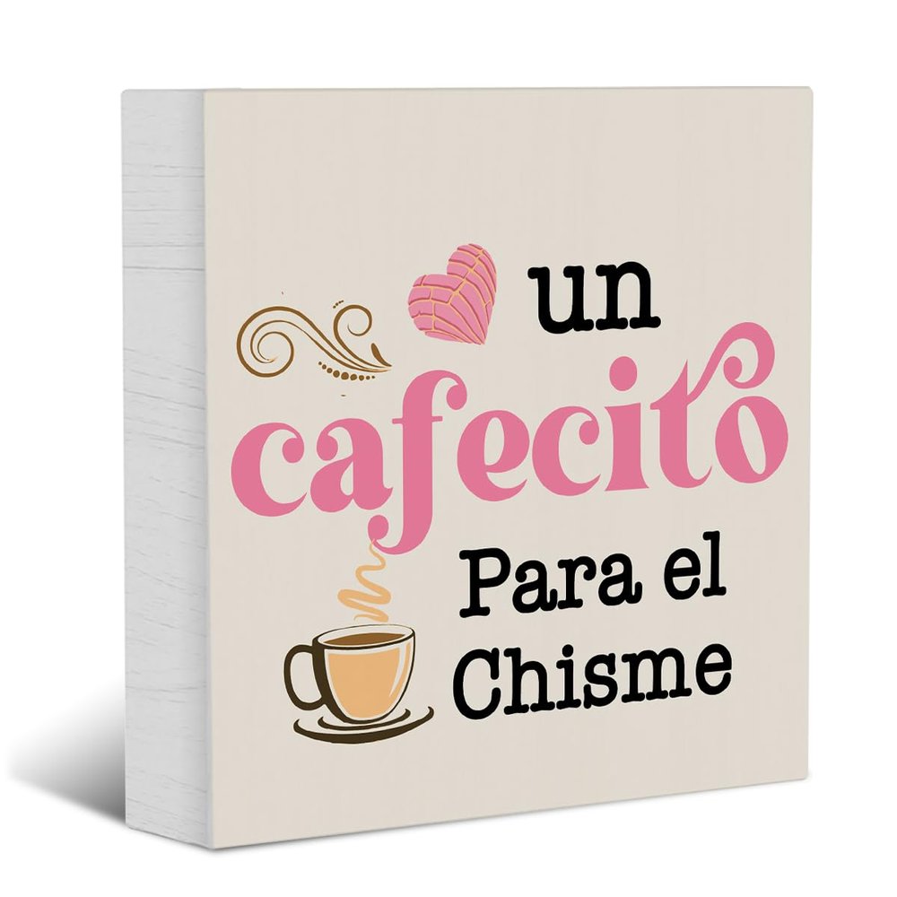 Spanish Coffee Sign Decorative Signs Plaques Wooden Box Sign Desk Decor, Coffee Farmhouse Signs Wood Block Plaque Box Sign Spanish Kitchen Home Decoration for Coffee Lovers Coffee Station Bar 5*5 in
