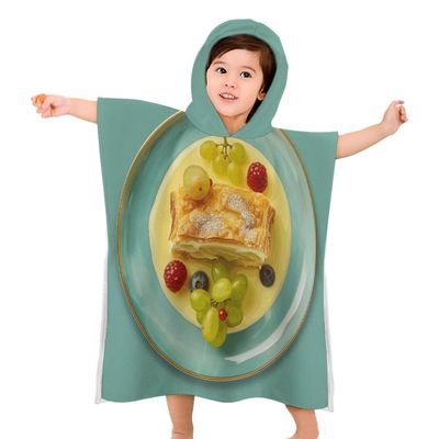 YTDRZ Kids Bath Towel Kids Hooded Beach Towel Kids Pool Towel Food on Plate Printed Kids Beach Towel for Boys Girls Soft Absorbent Quick Dry Beach Swim Pool Towel