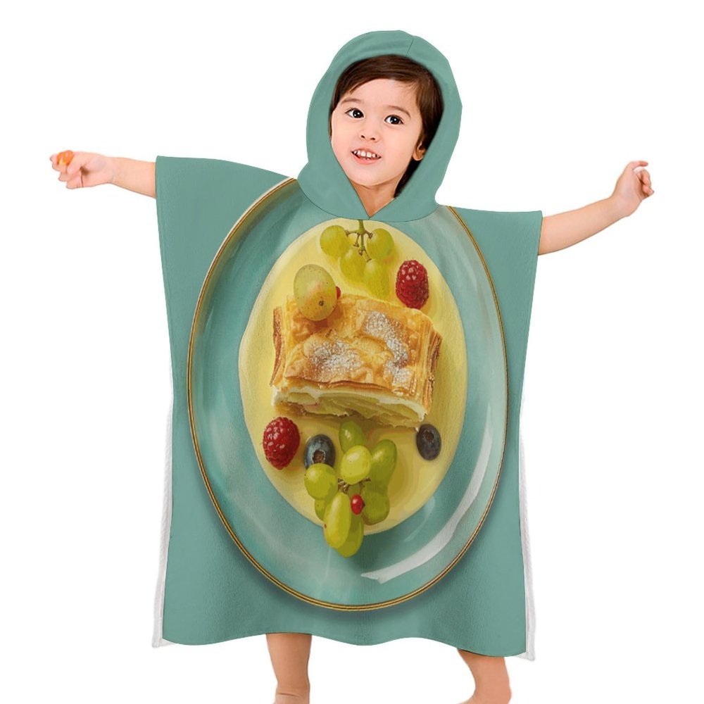 YTDRZ Kids Bath Towel Kids Hooded Beach Towel Kids Pool Towel Food on Plate Printed Kids Beach Towel for Boys Girls Soft Absorbent Quick Dry Beach Swim Pool Towel