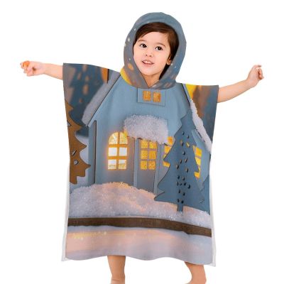 YTDRZ Kids Bath Towel Kids Hooded Beach Towel Kids Pool Towel Small House and Trees Printed Kids Beach Towel for Boys Girls Soft Absorbent Quick Dry Beach Swim Pool Towel