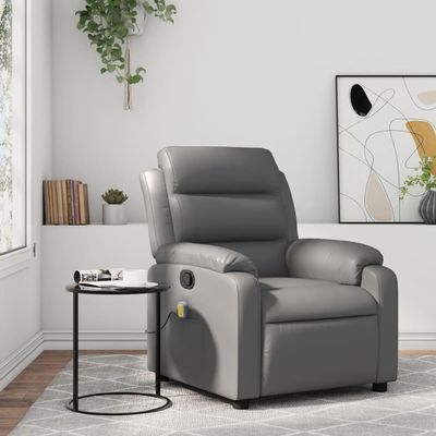ANYCHOLE Massage Recliner Chair Gray Faux Leather,Ultimate Relaxation: Electric Massage Recliner with Manual Reclining for Comfort Living Room Furniture, Chaise Lounges