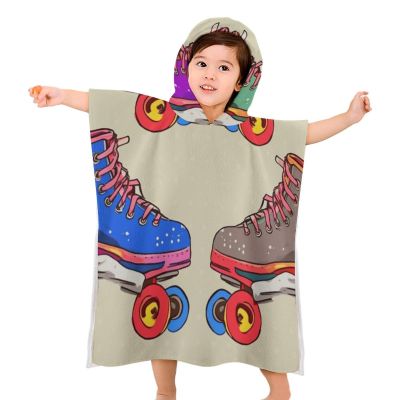 YTDRZ Kids Bath Towel Kids Hooded Beach Towel Kids Pool Towel Retro Colorful Roller Skates Printed Kids Beach Towel for Boys Girls Soft Absorbent Quick Dry Beach Swim Pool Towel