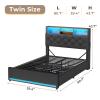 HAUOMS Twin Size Bed Frame with Hidden Storage Headboard and 4 Drawers, Upholstered Platform Bed Twin with LED Lights & Charging Station, No Box Spring Needed, Noise-Free, Dark Grey view 2
