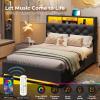 HAUOMS Twin Size Bed Frame with Hidden Storage Headboard and 4 Drawers, Upholstered Platform Bed Twin with LED Lights & Charging Station, No Box Spring Needed, Noise-Free, Dark Grey view 3