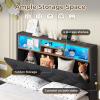 HAUOMS Twin Size Bed Frame with Hidden Storage Headboard and 4 Drawers, Upholstered Platform Bed Twin with LED Lights & Charging Station, No Box Spring Needed, Noise-Free, Dark Grey view 4