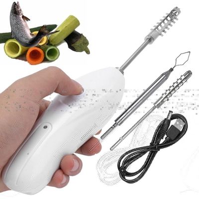 Portable Vegetable Corer Cordless Zucchini Corer, Electric Scraping Scale Machine Scale Scraper With 2 Cutter Heads, Stainless Steel Rechargeable Fruit Digging Corer