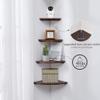Conamily Corner Shelves, Floating Corner Shelf, Set of 2 16inch Solid Oak Wood Corner Wall Shelves, Round End with Wire Hole for Small Plant for Bedroom Kitchen, Living Room view 4