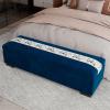 Modern Storage Ottoman Bench, Luxury Velvet Upholstered Bench, Safety Hinged Flip Top Storage Bench Sofa Couch Foot Rest Long Stool Bed End Bench for Bedroom/Living Room/Entryway(Navy Blue,100cm(39.4i view 1