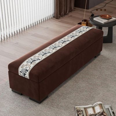 Modern Storage Ottoman Bench, Luxury Velvet Upholstered Bench, Safety Hinged Flip Top Storage Bench Sofa Couch Foot Rest Long Stool Bed End Bench for Bedroom/Living Room/Entryway(Brown,80cm(31.5in))