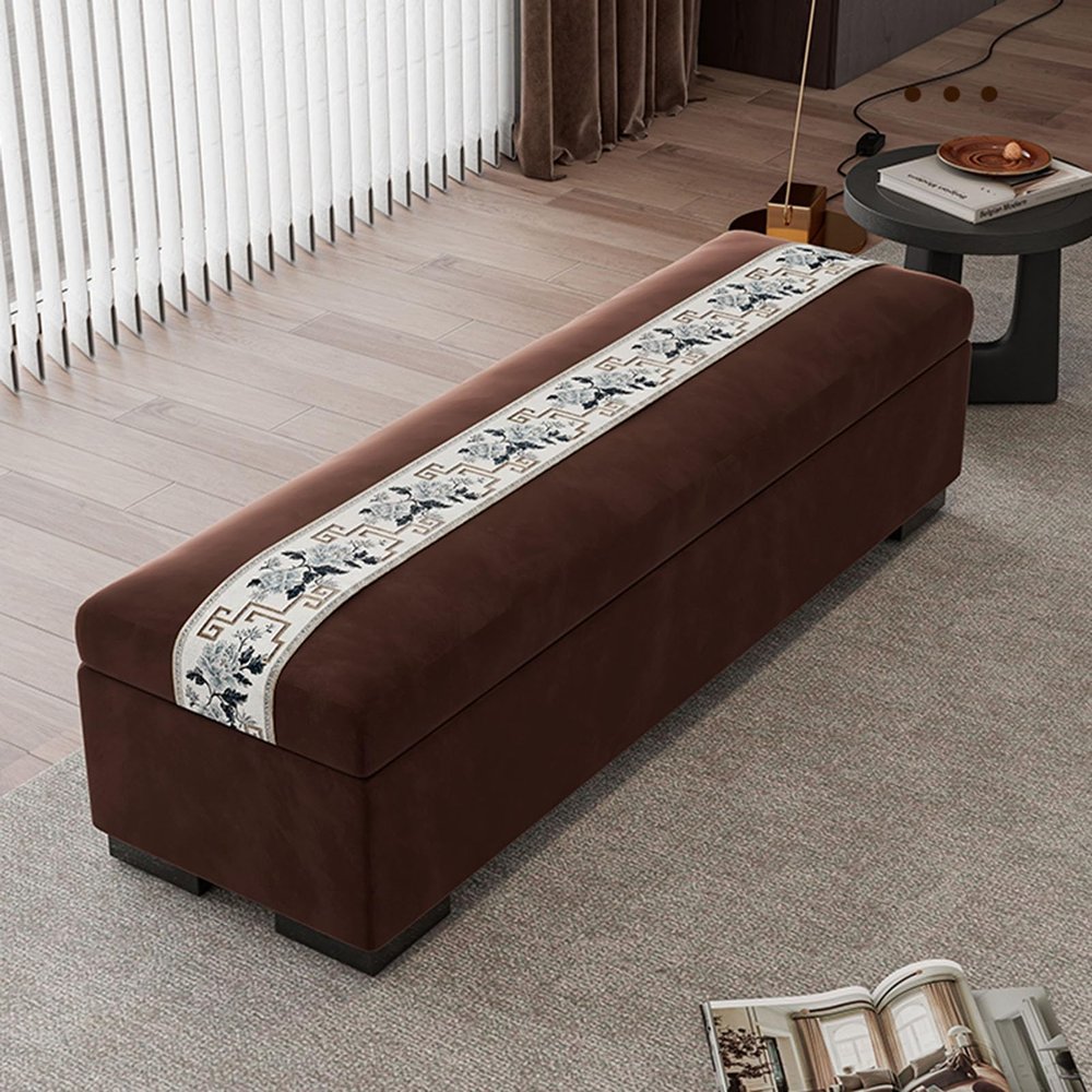 Modern Storage Ottoman Bench, Luxury Velvet Upholstered Bench, Safety Hinged Flip Top Storage Bench Sofa Couch Foot Rest Long Stool Bed End Bench for Bedroom/Living Room/Entryway(Brown,80cm(31.5in))