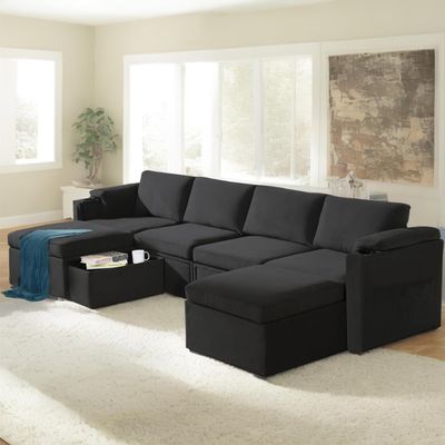 BELUXI Modular sectional couches for Living Room Lounge Sofa U Shaped Couch Furniture Sets l Shape Sleeper Bedroom Comfy Modern (Black, U Shaped Sectional-1)