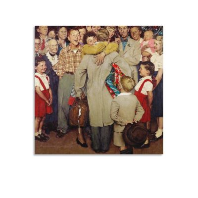 41+Norman Rockwell Illustration Art Christmas Homecoming, 1948 Poster Print for Teen Boys Room Wall Art Canvas Painting Print Unframed 28x28inch