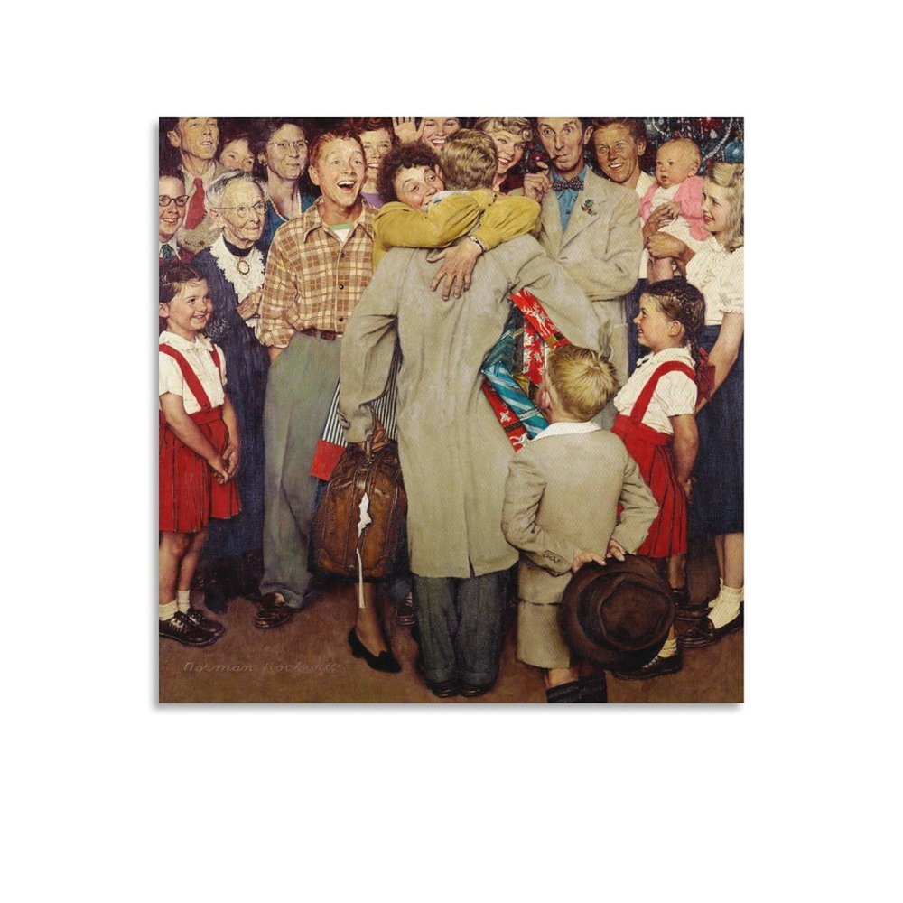 41+Norman Rockwell Illustration Art Christmas Homecoming, 1948 Poster Print for Teen Boys Room Wall Art Canvas Painting Print Unframed 28x28inch