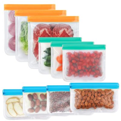 SHUCHUANG 10 Pack Dishwasher Safe Silicone Food Storage Bags, Leakproof Silicone Freezer Bags, BPA Free Reusable Storage Bags for Lunch Marinate Food Travel - 3 Gallon 3 Sandwich 4 Snack Bags