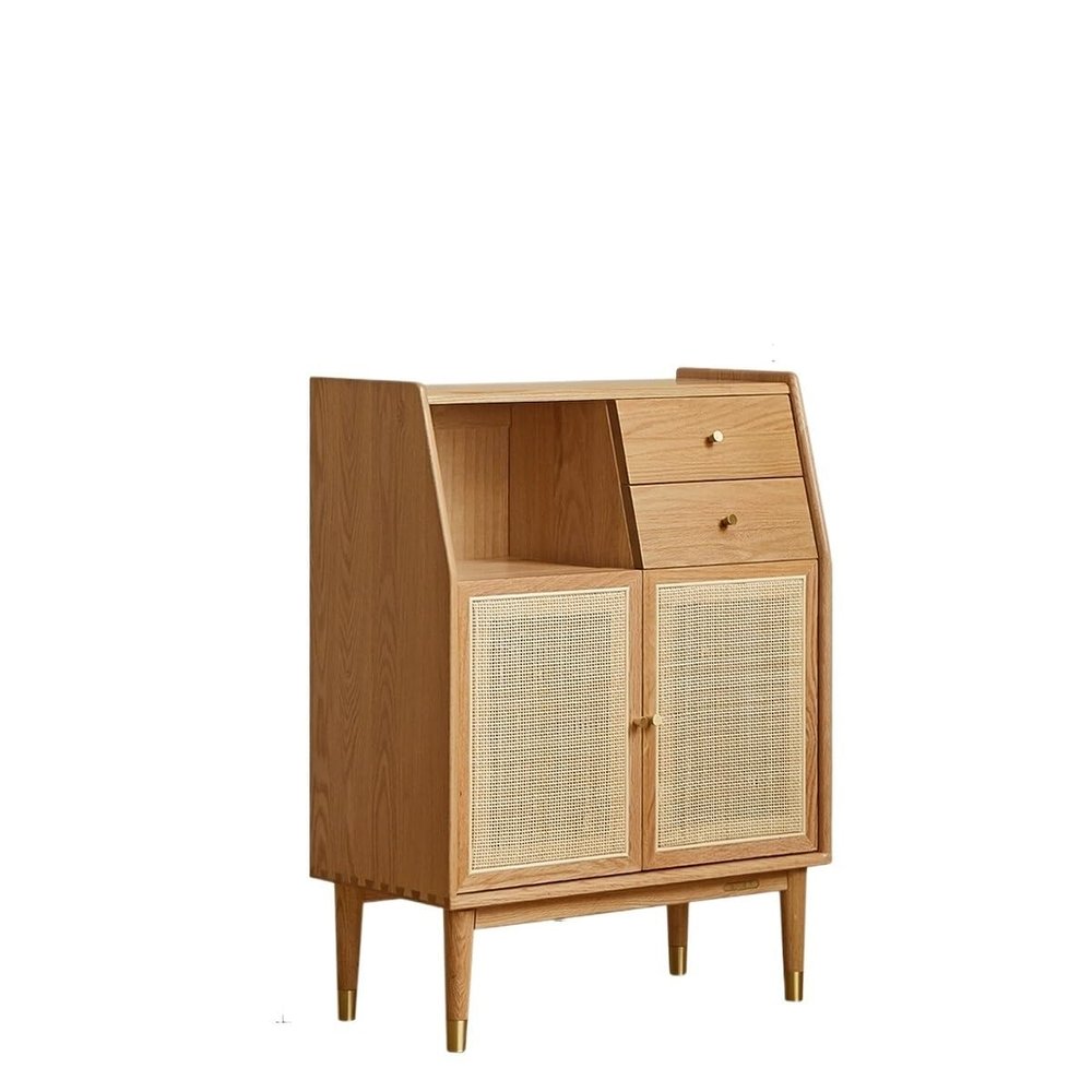 DIEYPOL Aparadores para Comedor Solid Wood Side Cabinet Modern Simple Oak Sideboard Nordic Home Small Apartment Living Room Rattan TV Side Cabinet Bufetera