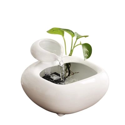 LICONG-2019 Desktop Fountain Ceramic Flowing Water Circulation Wealth Invitation Desktop Fountain Office Decoration Tea Table Fountain Small Decoration Indoor Fountain(White)