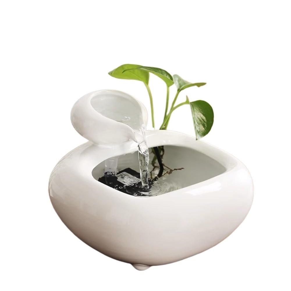 LICONG-2019 Desktop Fountain Ceramic Flowing Water Circulation Wealth Invitation Desktop Fountain Office Decoration Tea Table Fountain Small Decoration Indoor Fountain(White)