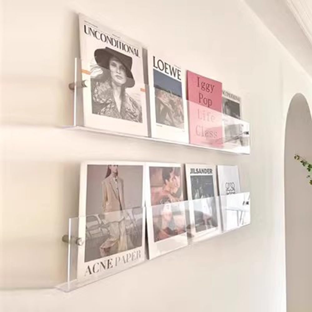 Hanging Magazine Rack Bookshelf Wall Mounted Magazine Storage Rack Brochure Holders, Livingroom Display Rack Acrylic Clear Wall Magazine Rack Literature Stand Brochure Storage Organizer(L 110cm/43.3in
