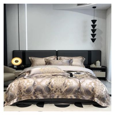 GLAMDIA Luxury Jacquard Bedding Set Satin Bed Linens Quilt Duvet Cover Pillowcase King Size Flat Sheet,Bed