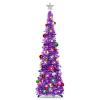 N&T NIETING Pop Up Christmas Tree with Lights & 30 Balls, Collapsible Tinsel Xmas Tree Decorations, Pencil Christmas Tree Skinny Tree for Holiday Xmas Home Office Decor, 5FT, Dark Purple view 1