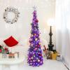 N&T NIETING Pop Up Christmas Tree with Lights & 30 Balls, Collapsible Tinsel Xmas Tree Decorations, Pencil Christmas Tree Skinny Tree for Holiday Xmas Home Office Decor, 5FT, Dark Purple view 2