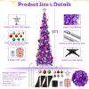 N&T NIETING Pop Up Christmas Tree with Lights & 30 Balls, Collapsible Tinsel Xmas Tree Decorations, Pencil Christmas Tree Skinny Tree for Holiday Xmas Home Office Decor, 5FT, Dark Purple view 3