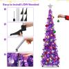 N&T NIETING Pop Up Christmas Tree with Lights & 30 Balls, Collapsible Tinsel Xmas Tree Decorations, Pencil Christmas Tree Skinny Tree for Holiday Xmas Home Office Decor, 5FT, Dark Purple view 4