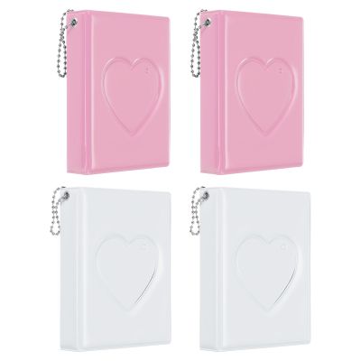 PATIKIL 3 Inch Mini Kpop Photocard Binder 2.5"x3.5" Album with 32 Pockets Small Bookshelf Love Heart Picture Holder Book for Collection 4 Pack, Pink White