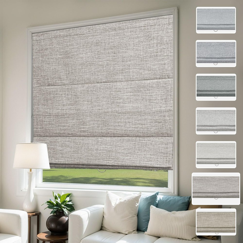 UrMoon Cordless Roman Shade for Windows Waterproof Blackout Roman Shades for Door Fabric Window Blinds for Home, Light Brown(60% Brown), 20 1/2" W x 48" H