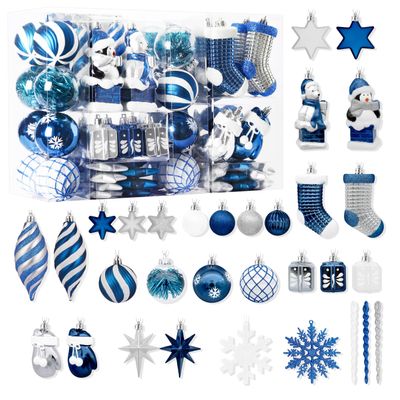 Alupssuc 112pcs Christmas Balls Ornaments Set, Shatterproof Plastic Baubles Christmas Penguin, Polar Bear for Xmas Tree Holiday Wedding Party Decorations with Hanging Strings, Blue and White